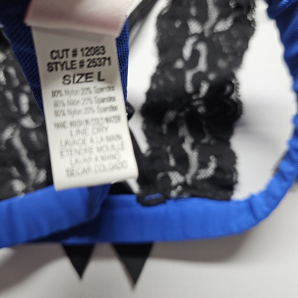 Shirley of Hollywood Open Cups Blue Black Lace Mesh Lingerie Sz Large NWT - Picture 7 of 7